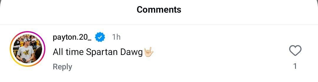 Payton's comment on IG